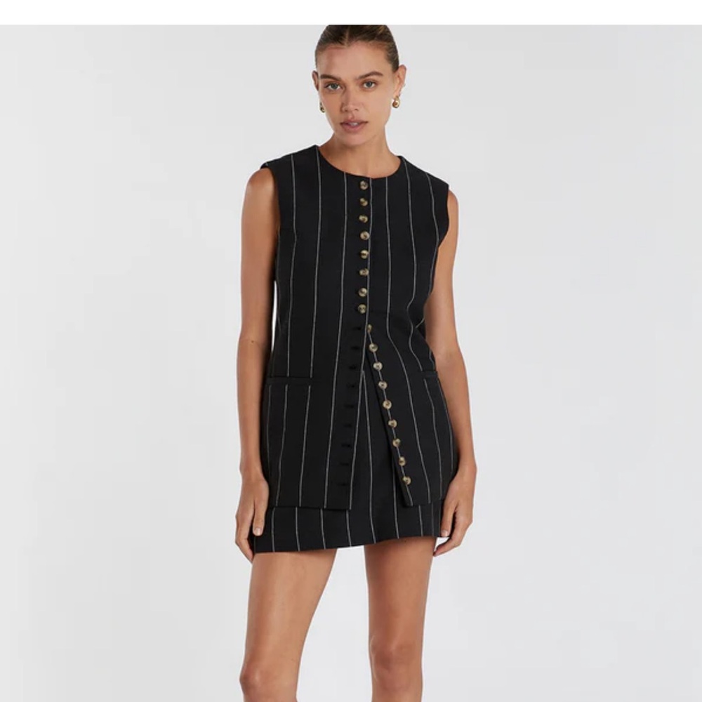 Dissh Cara Black Pinstripe Vest and Skort Set